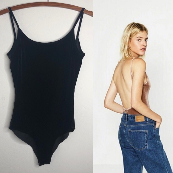 Zara Tops - NWOT ZARA black low-back velvet bodysuit, Size: S